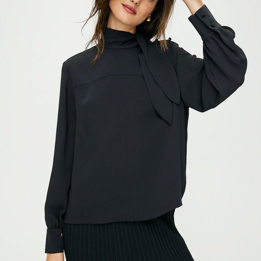 NWT Women's Wilfred Black Side Neck-Tie Blouse